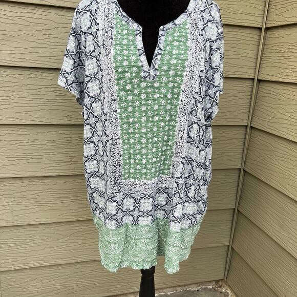 LUCKY BRAND women’s size 2X short sleeve V-neck tunic, green - Picture 2 of 8